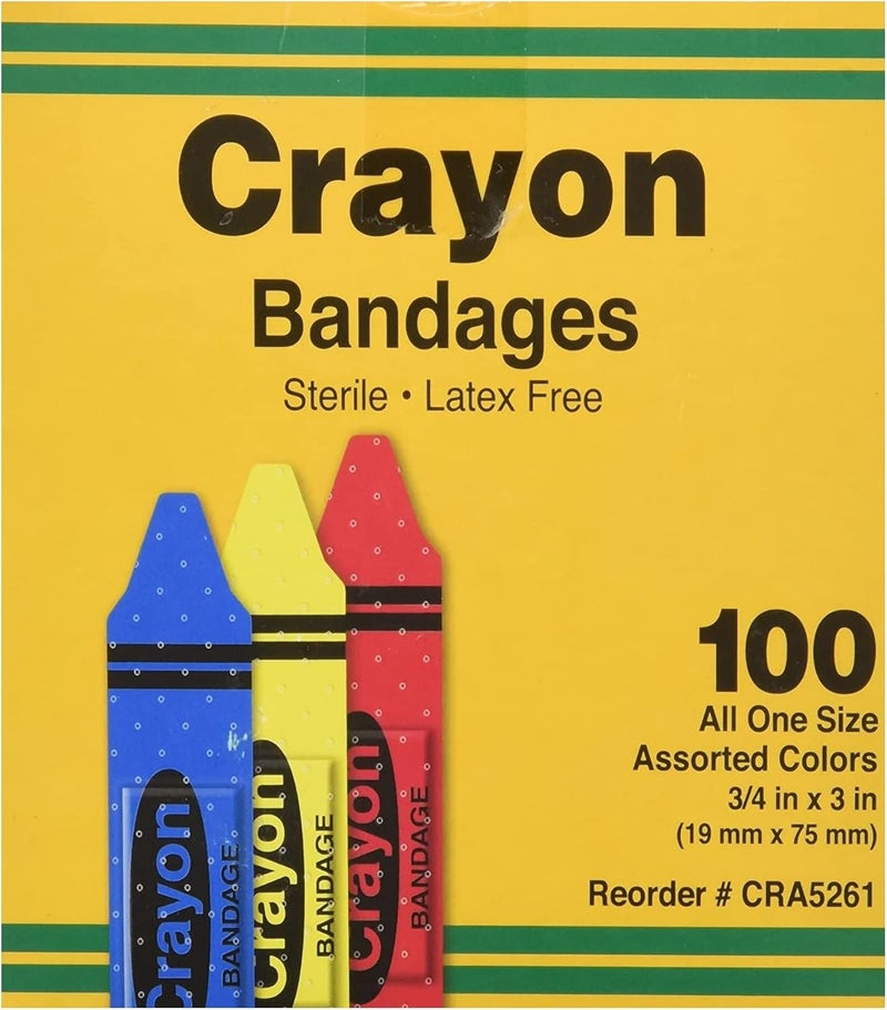 ASO Crayon Bandages - Assorted Colors, 100 Count, Sterile and Latex Free
